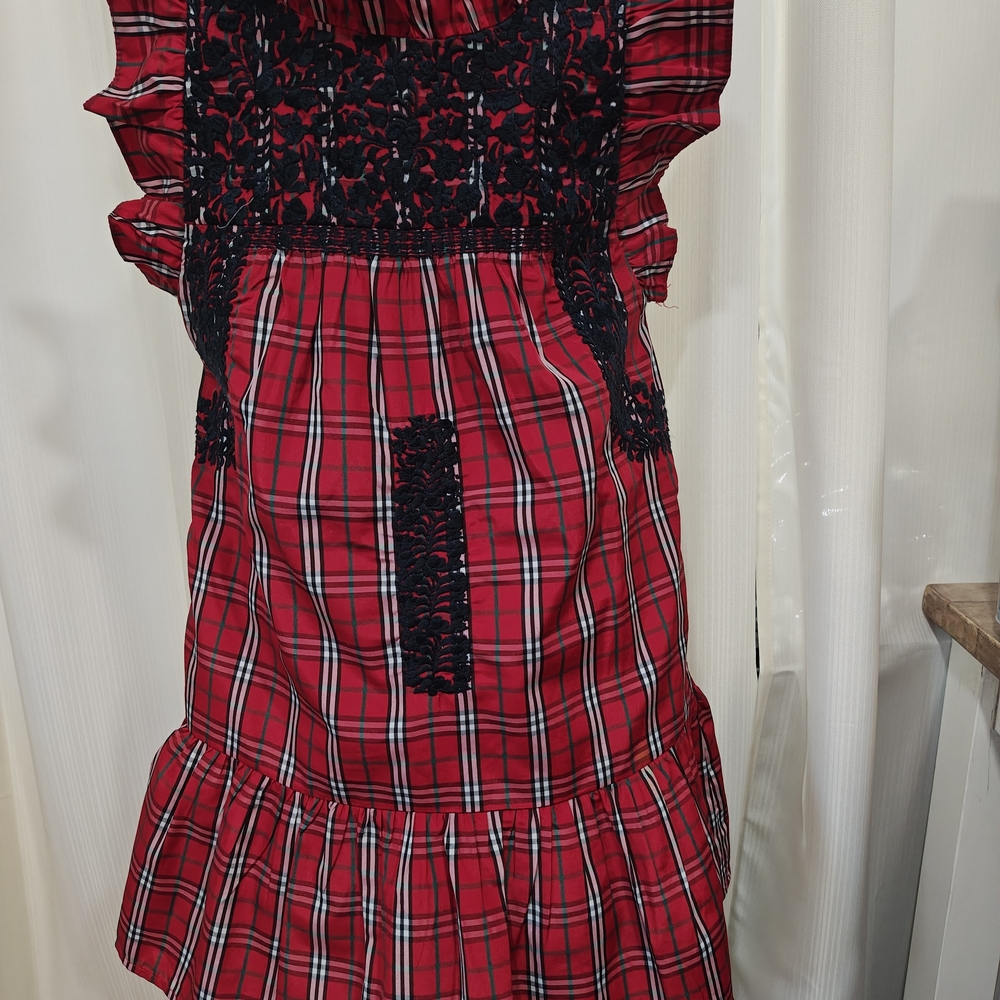 Red and Black Plaid Dress with Ruffle Details J.maire  6T